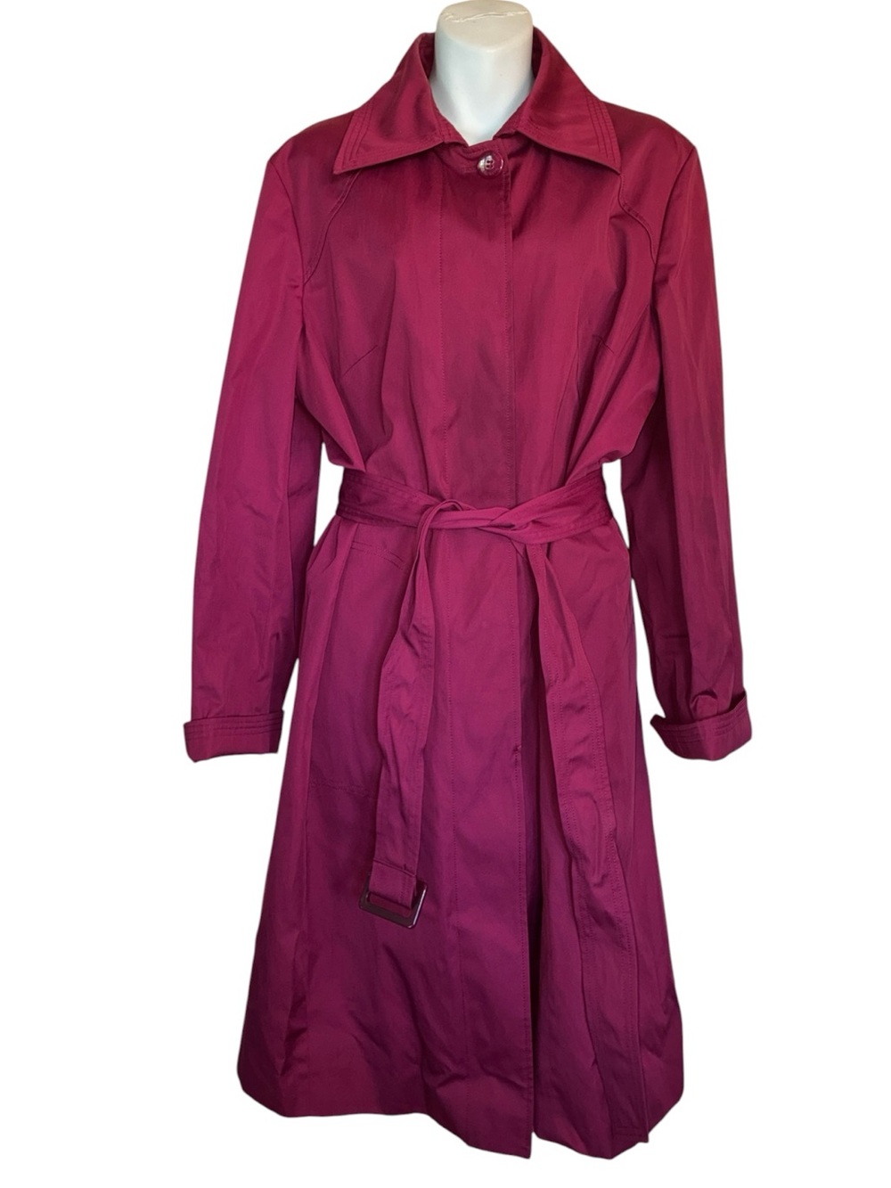 Ellen Tracy Trench coat women's XL, burgundy, Belted, back slit, pockets. EUC